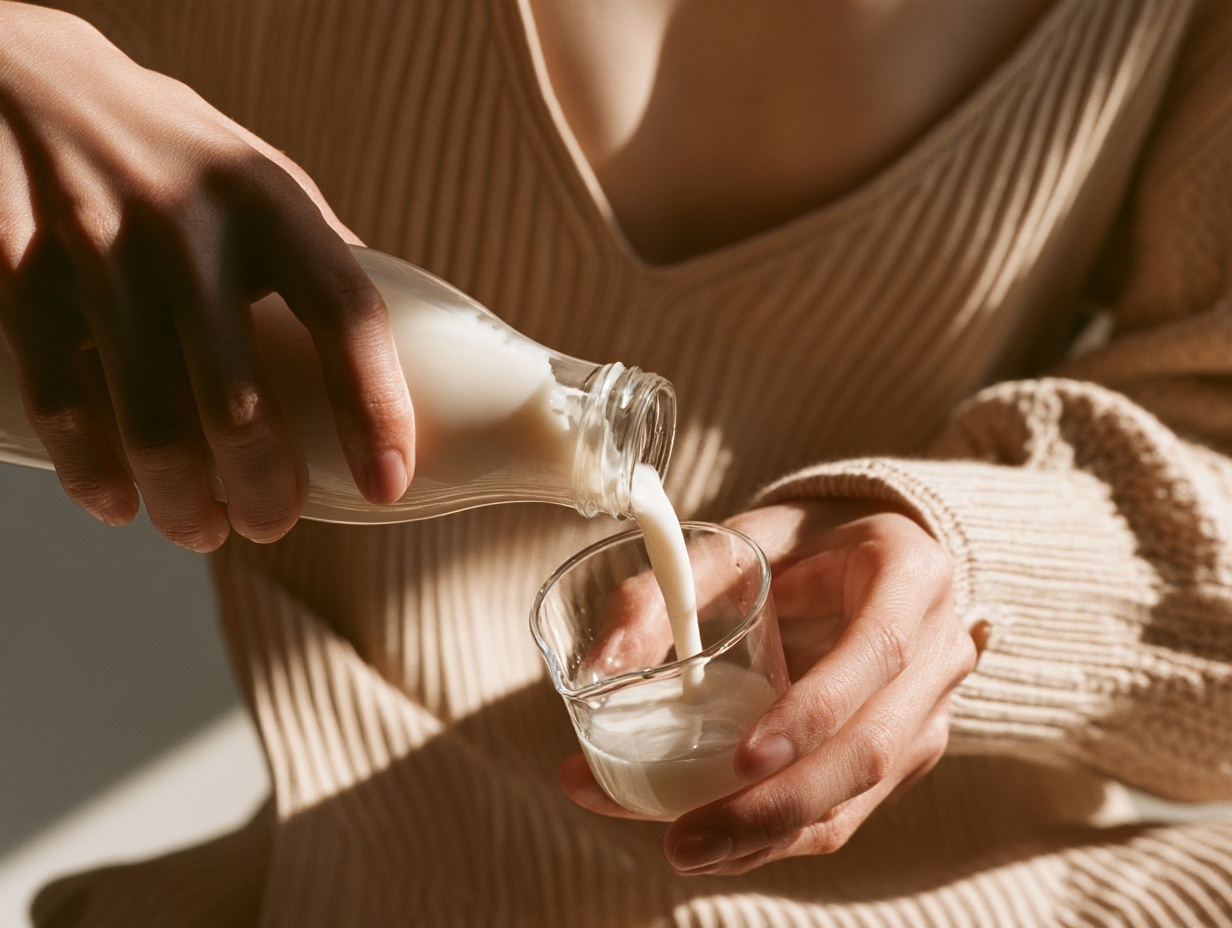 黒麹甘酒を計量カップに注ぎ入れる手元